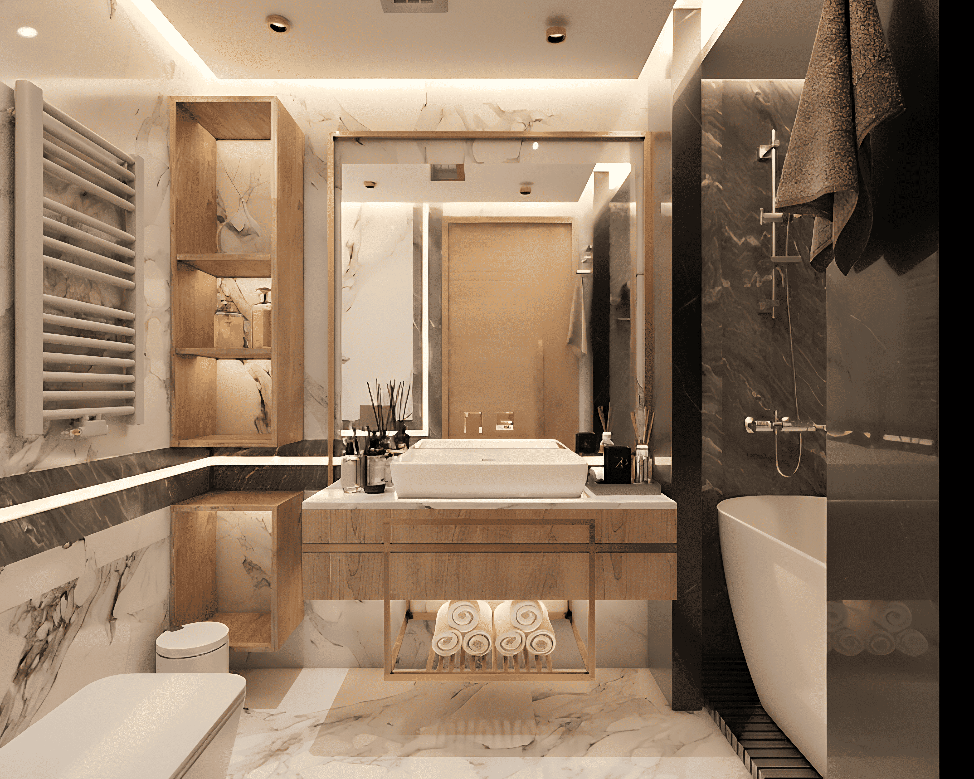 LUDICO marble bathroom with sculptural brass detailing